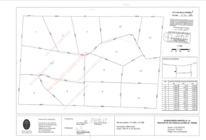 Planos Venta Parcela N�12 en El Triwe 